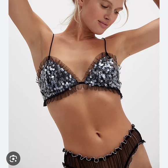 For Love And Lemons Other - For Love And Lemons Sequin Bralette - Black and Silver